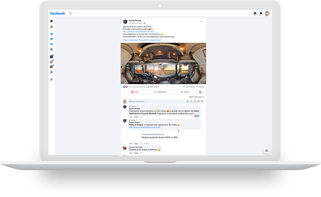Widok na post Scania Polska na Facebooku